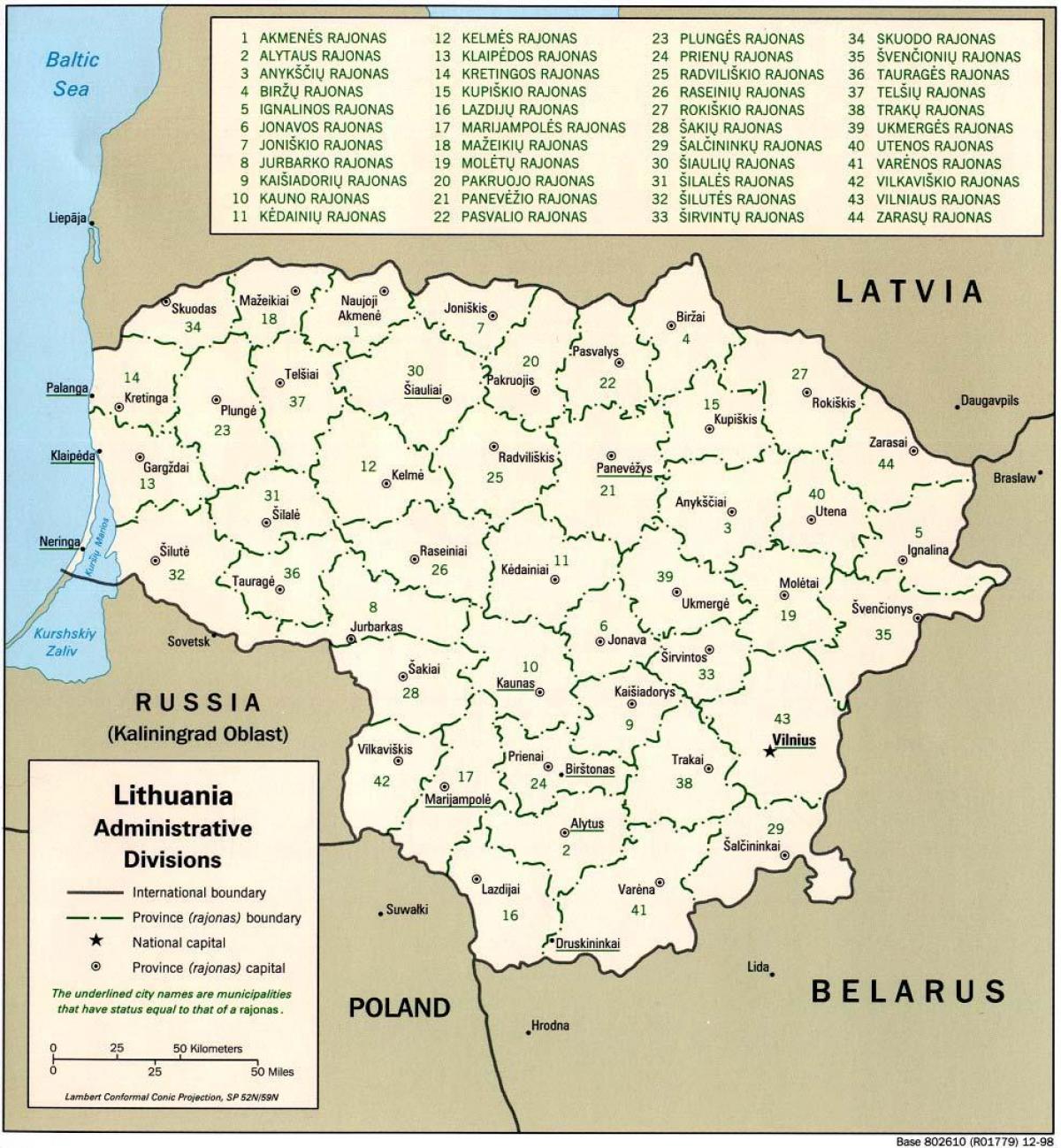 Harta harta e Lituanisë me qytetet